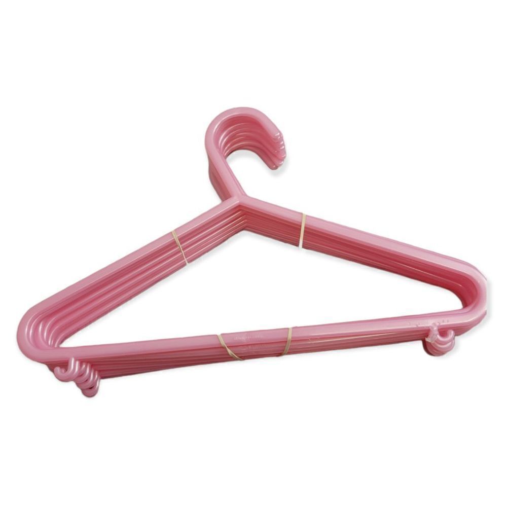 10 pink child size clothes hangers